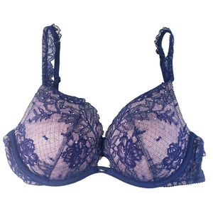 Victoria's Secret Push Up Navy Blue Lace w/ Rhinestones 32C Bra